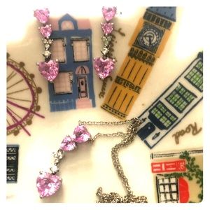 Zales pink sapphire heart shaped necklace/earring